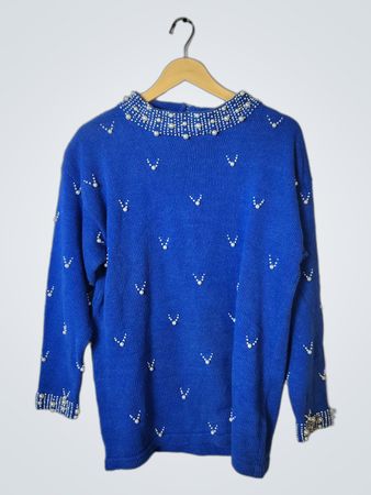 Chelsea Way Blue Pearl Embellished Sweater