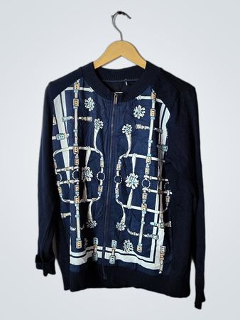 Zip-Up Sweater with White Accents