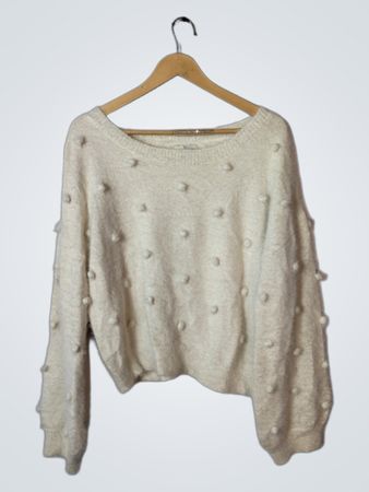 JON & IVY White Knit Sweater with Poms