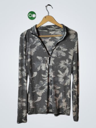 Unbranded Black White Patterned Half-Zip Long Sleeve Top