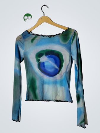 Blue and Green Long-Sleeve Top