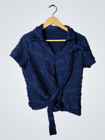 Blue Tie-Front Short Sleeve Top