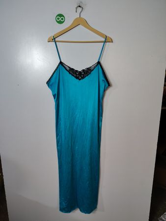 Teal Colored Spaghetti Strap Nightgown with Black Lace Detail
