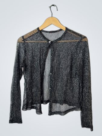 Black Mesh Long-Sleeve Top