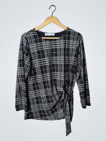 Kasper Black White Plaid Wrap Top