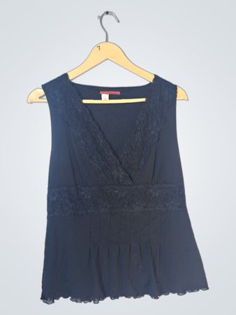 Tapemeasure Black Lace Trimmed Sleeveless Top