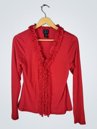Red Ruffled Long-Sleeve Top