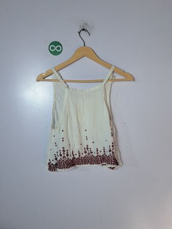 White Sleeveless Top with Brown Design