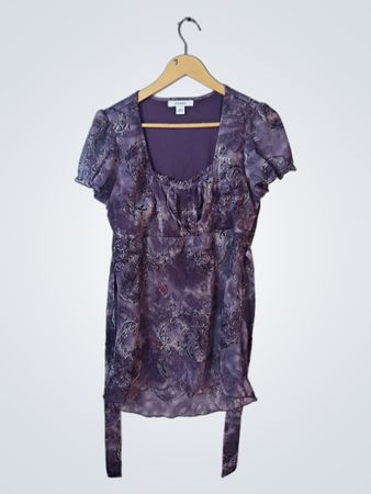 Dressbarn Purple Floral Print Short Sleeve Blouse