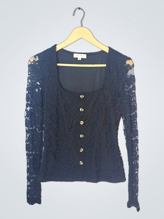 Ultra Flirt Black Lace Button-Up Top