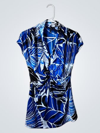 Blue and White Floral Blouse