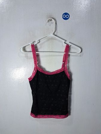 Black Camisole with Pink Lace Trim