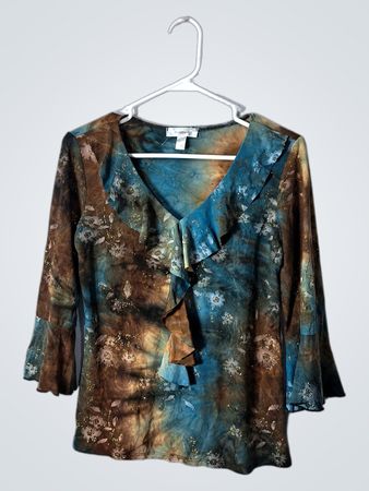 Dressbarn Printed Ruffle V-Neck Top