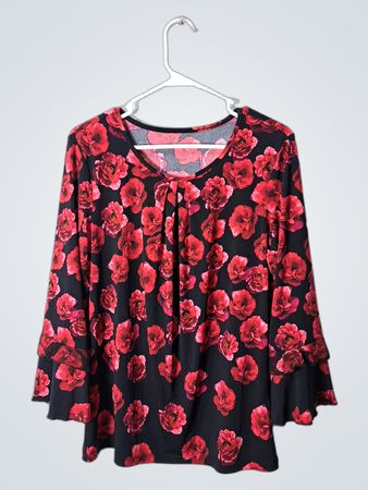 Blouse with Red Floral Pattern