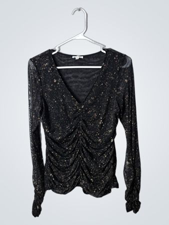Black Long-Sleeve Top with Gold Specks