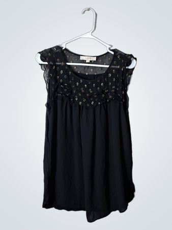 LOFT Black Blouse with Gold Dots