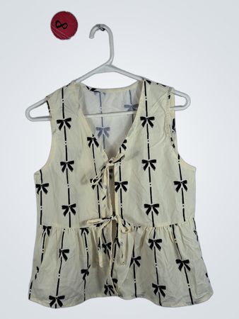 Women's Cream Colored Romper with Black Bow Pattern