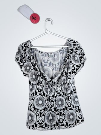 Cleo Petites Black and White Floral Blouse