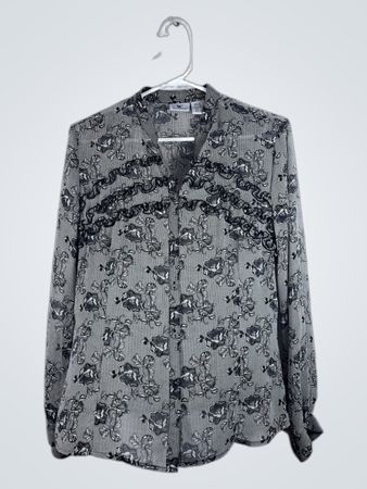 WORTHINGTON Gray Floral Blouse