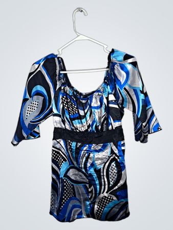 A. BYER Blue and Black Patterned Top