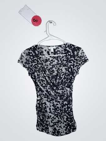 New York & Company Black and White Camouflage Top