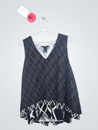Gray and White Sleeveless Top