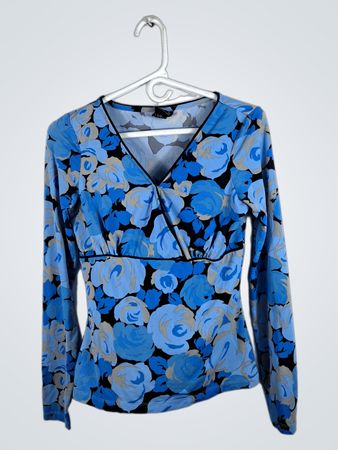 Blue Floral Long Sleeve Top