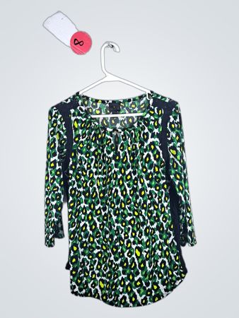 WORTHINGTON Green and Black Camouflage Blouse