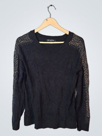 Black Long Sleeve Top with Rhinestone Sleeves