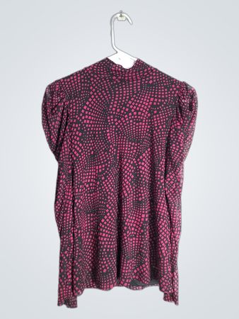 Nine West Women's Pink & Black Geometric Print Mock Neck Blouse