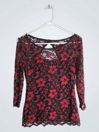 Red and Black Lace Top