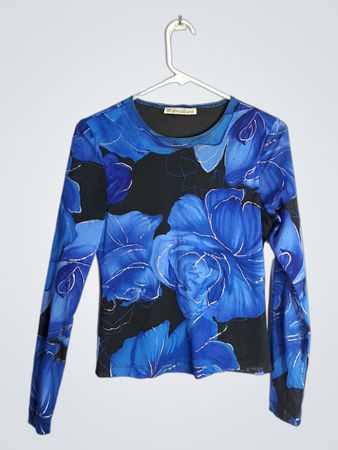 Dressbarn Blue Floral Long Sleeve Top