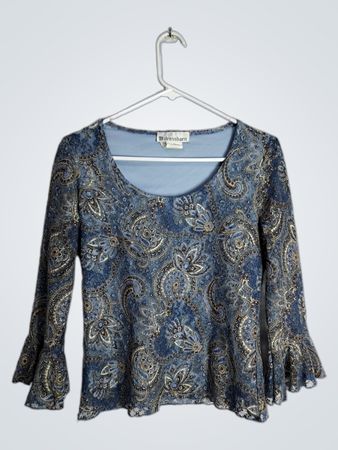 Dressbarn Blue Paisley Print Bell Sleeve Top