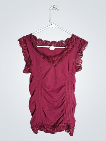Studio Y Maroon Lace Trim Top