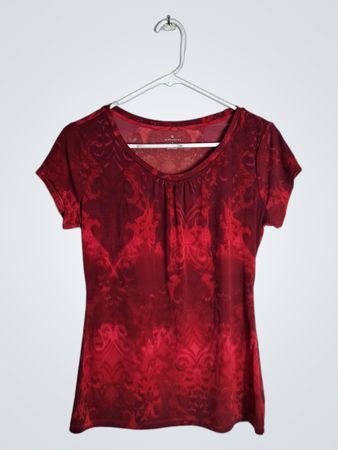 Worthington Women's Red Patterned Short Sleeve T-Shirt