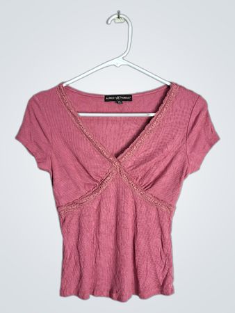 Almost Famous Pink Ribbed V-Neck Top