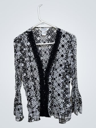 Allison Taylor Black and White Geometric Pattern Cardigan