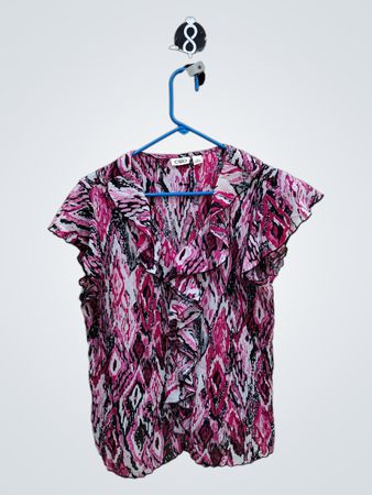 Cato Women's Pink Abstract Print Ruffle Blouse