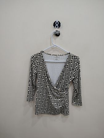Talbots Petites Black and White Houndstooth Top