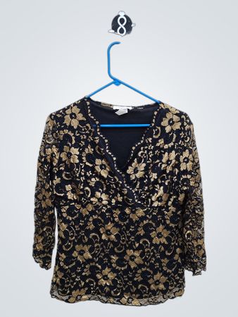 dressbarn Black and Gold Floral Blouse