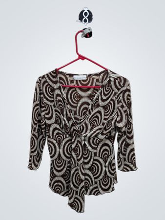 Dressbarn Women's Brown Geometric Print 3/4 Sleeve Top