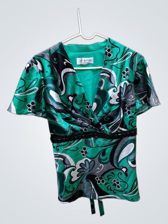 J.R. Nites Green Floral Blouse