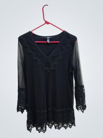 Alfani Black Lace Trim Blouse