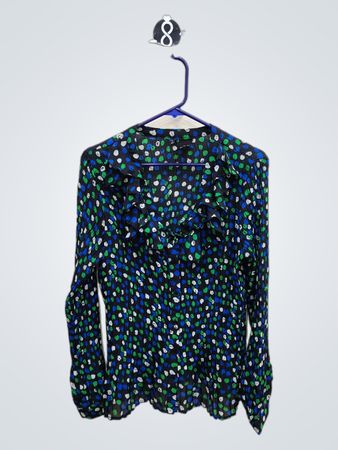 Blouse with Blue, Green, and White Polka Dots