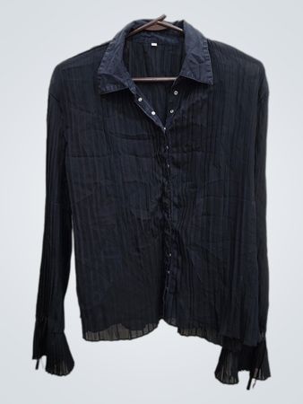 Black Pleated Button-Up Shirt