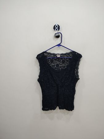 Covington Petites Black Lace V-Neck Sleeveless Top