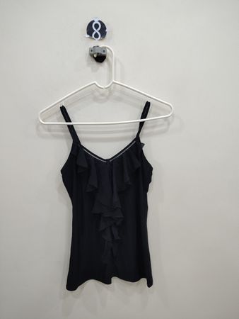 Black Tank Top with Ruffled Front