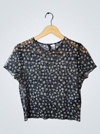 Divided H&M Mesh Daisy Print Top