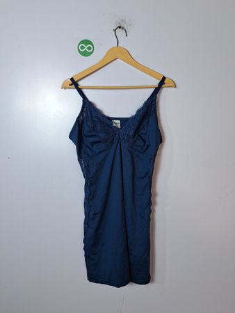 Blue Slip Dress with Lace Trim