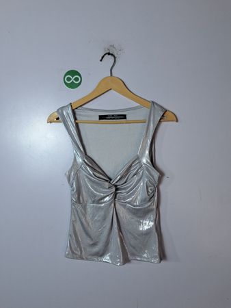 SILENCE + NOISE Silver Shiny Top